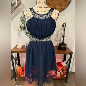 Suzy Shier Elegant Navy Blue Sleeveless Dress Size S